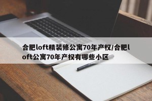 合肥loft精装修公寓70年产权/合肥loft公寓70年产权有哪些小区
